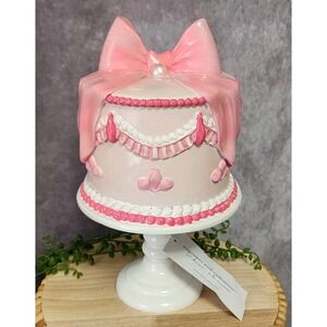 Cupcakes and Cashmere Pink Bow Valentines Cake on Pedestal Stand Tabletop 11"